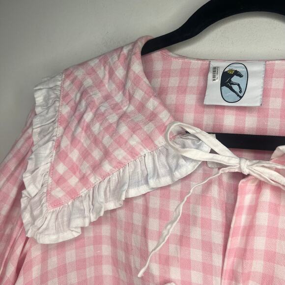 Sleeper Pink Checkered Linen Lounge Shirt Size XL - Picture 6 of 8
